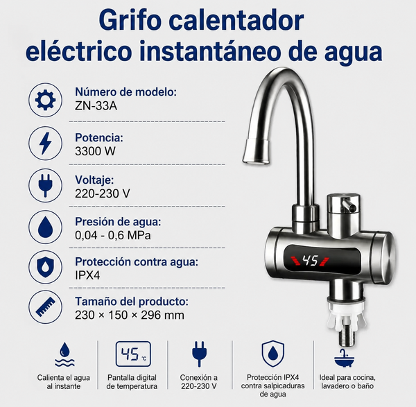 Canilla Calentador De Agua instantaneo para pared