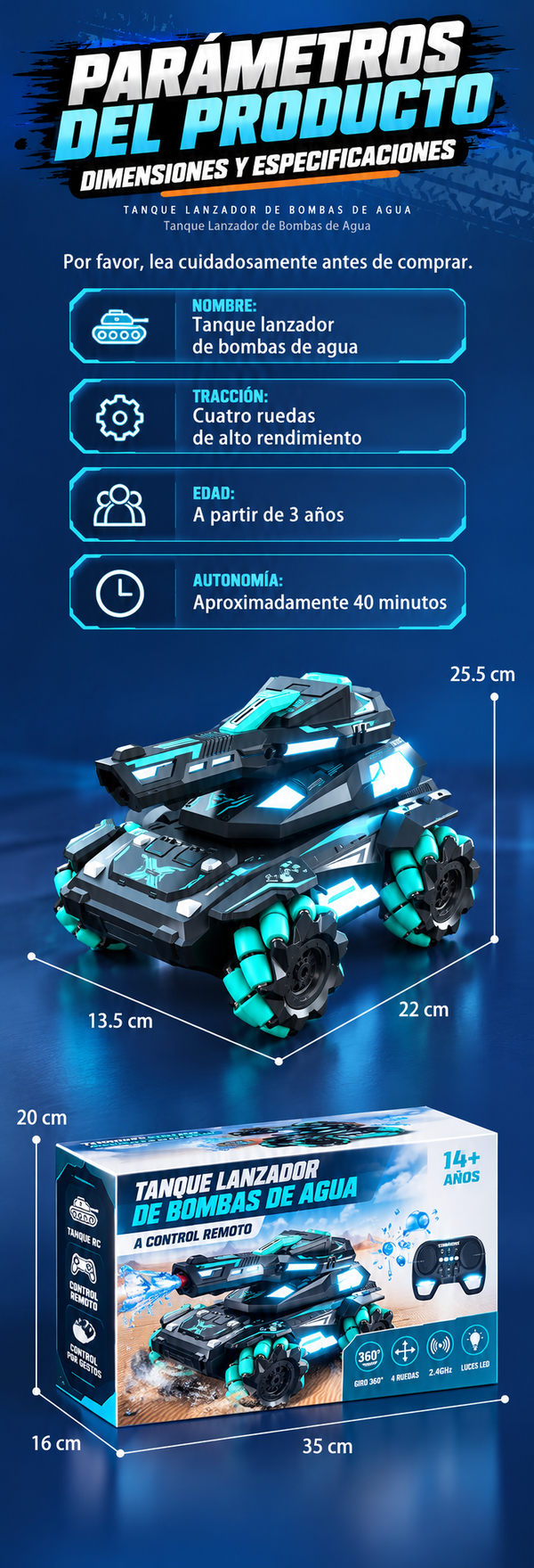 Tanque a control remoto dispara balines de agua