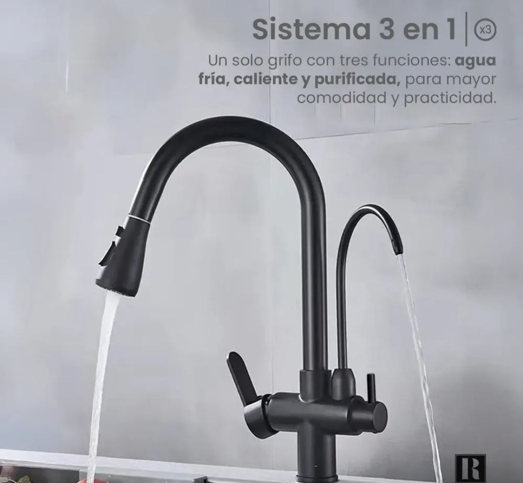 Monocomando 3 en 1 Apto para purificador Cobre
