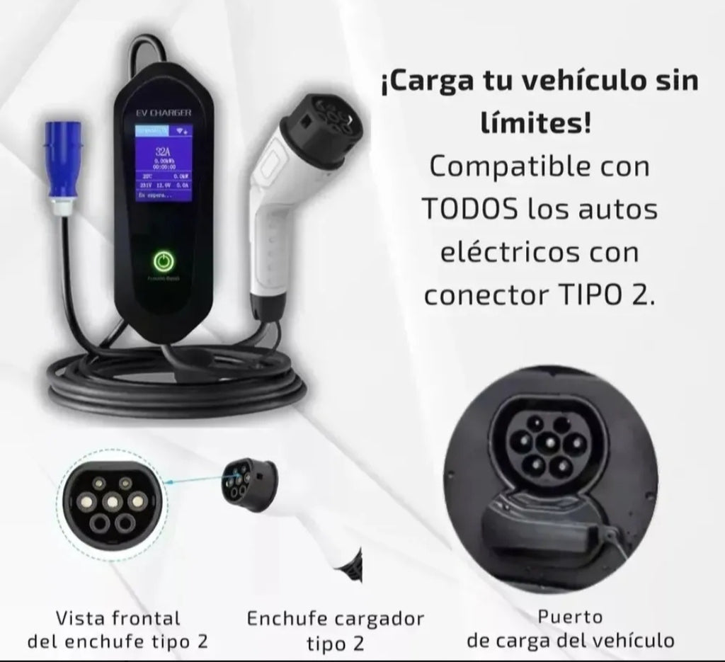 Cargador Auto Electrico 32a Tipo 2 Portatil Schuko 5m