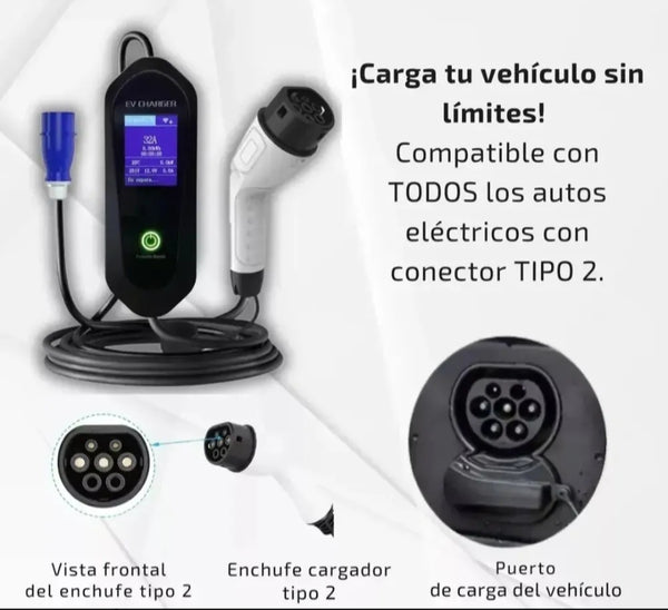 Cargador Auto Electrico 32a Tipo 2 Portatil Schuko 5m