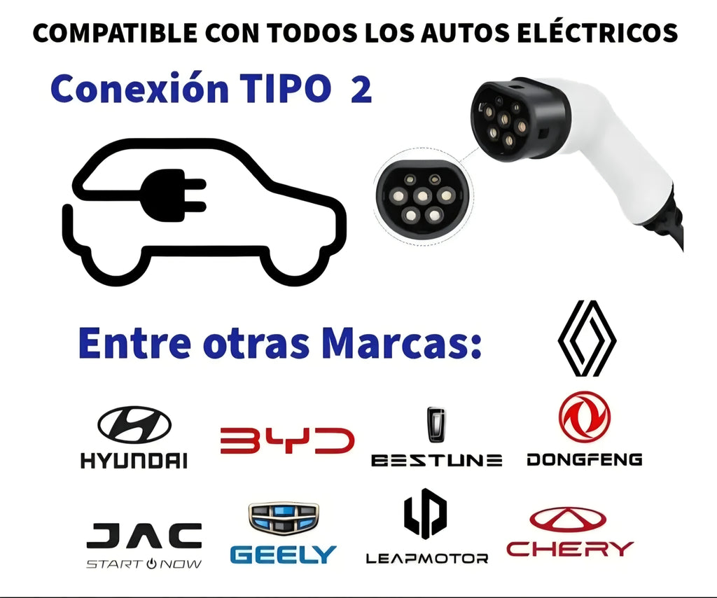 Cargador Auto Electrico 32a Tipo 2 Portatil Schuko 5m