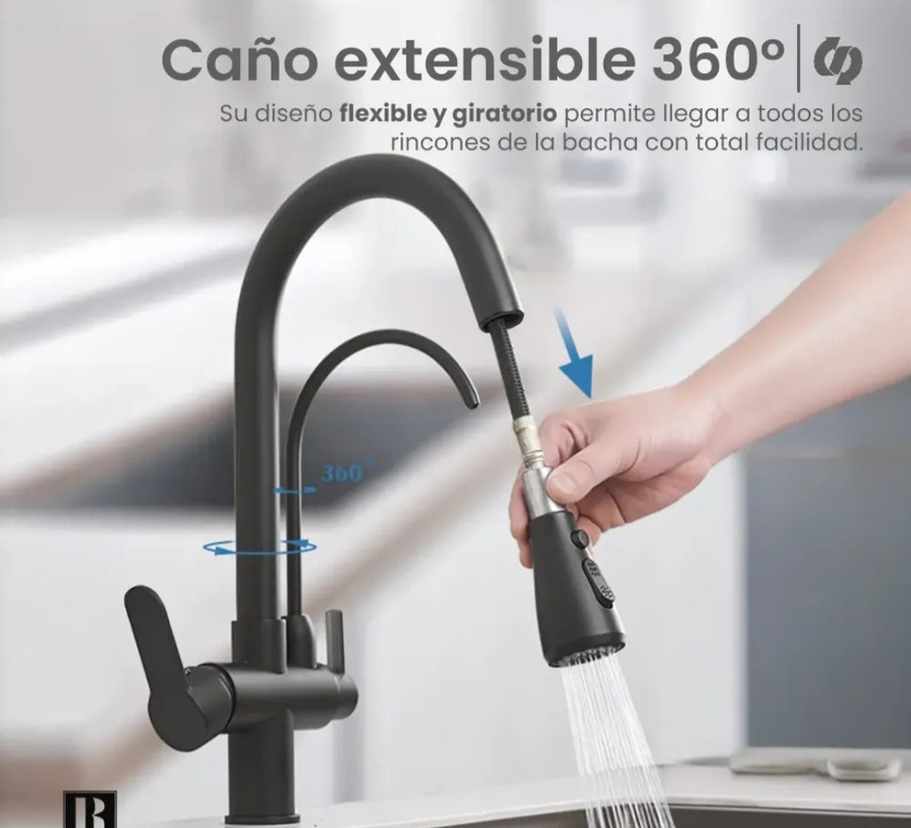 Monocomando 3 en 1 Apto para purificador Cobre