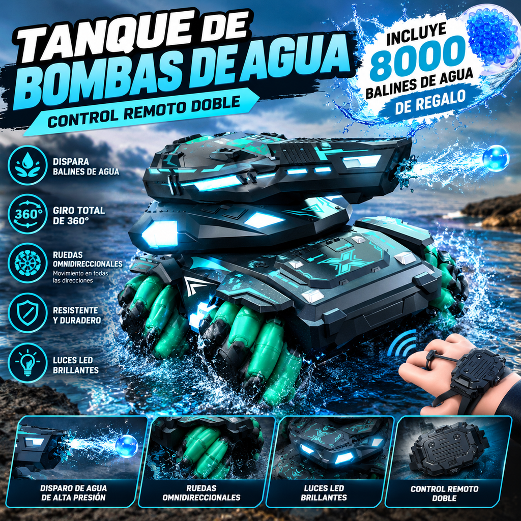 Tanque a control remoto dispara balines de agua