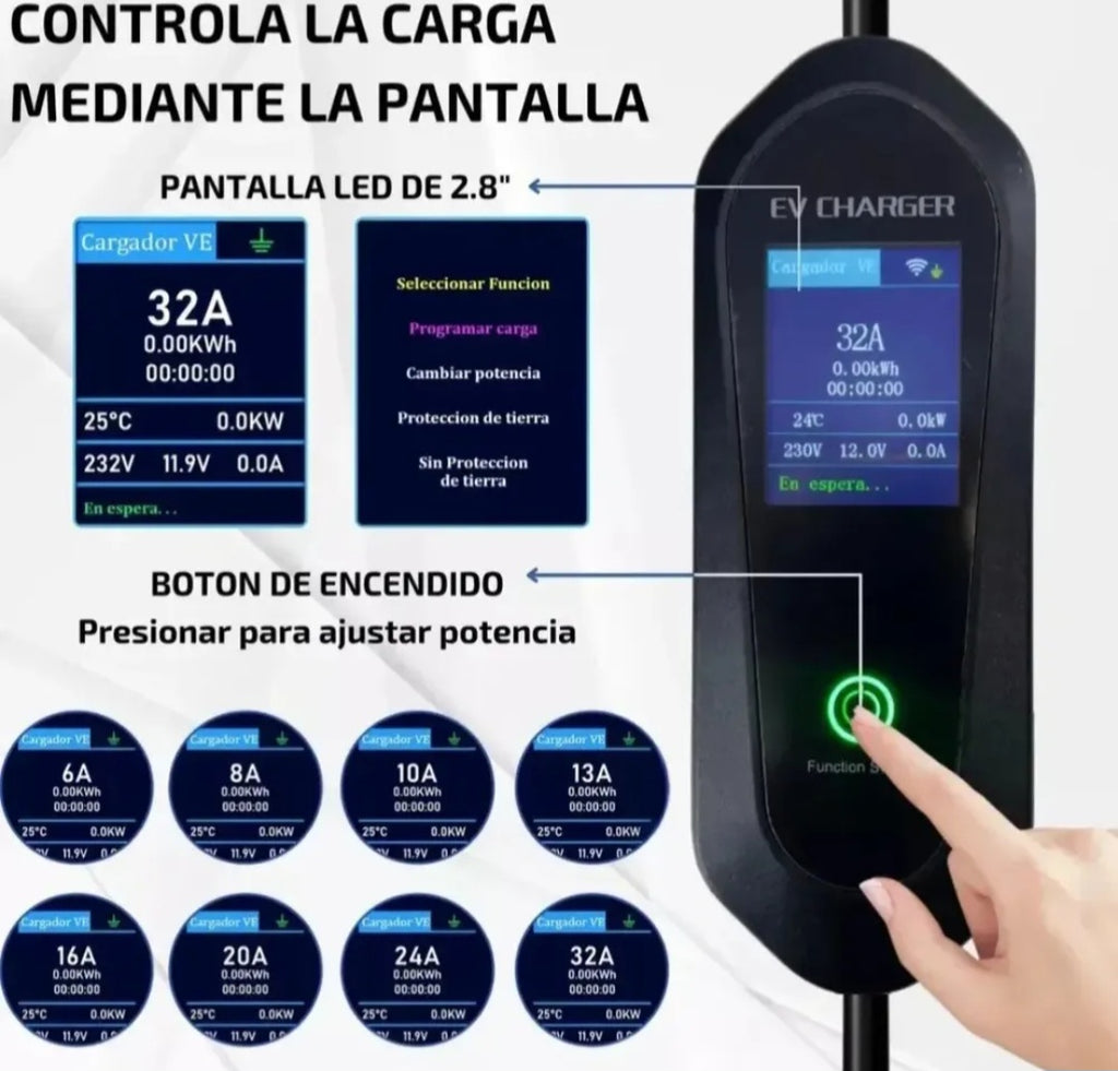 Cargador Auto Electrico 32a Tipo 2 Portatil Schuko 5m