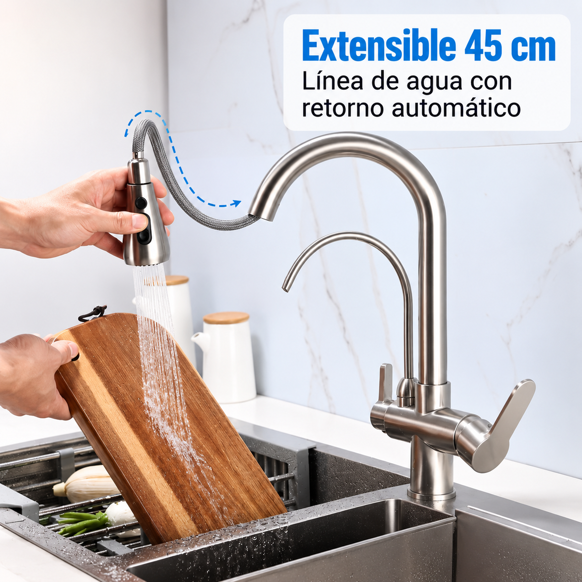 Monocomando 3 en 1 Apto para purificador Cobre